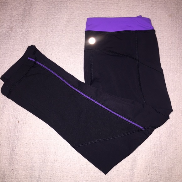 lululemon athletica Pants - EUC LuLuLemon Black & Purple Crop Leggings 4